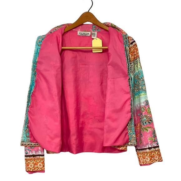 Vtg Y2K New Direction Sz M Button Front Jacket Artsy Boho Paisley Pink Cotton - Picture 2 of 10